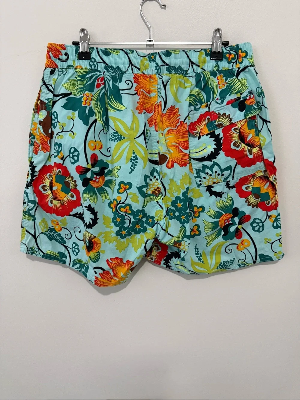 Floral Print Men’s Swim Trunks Light Aqua